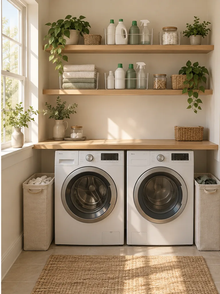 AI concept of an organized laundry room with labeled shelves
