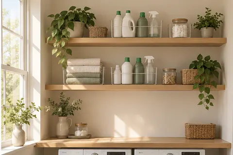 AI concept of an organized laundry room with labeled shelves